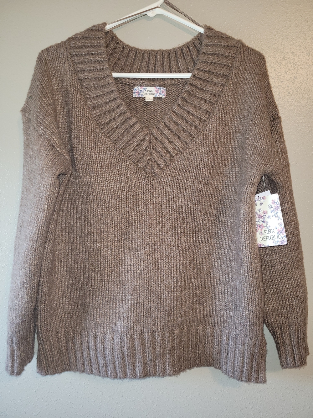Pink Republic Taupe V-Neck Knit Sweater
